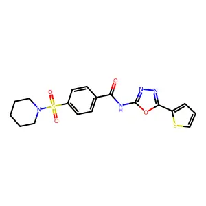4-piperidin-1-ylsulfonyl-N-(5-thiophen-2-yl-1,3,4-oxadiazol-2-yl)benzamide structure
