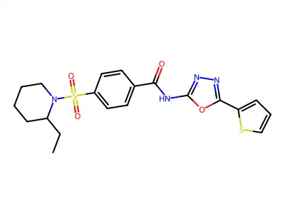 4-(2-ethylpiperidin-1-yl)sulfonyl-N-(5-thiophen-2-yl-1,3,4-oxadiazol-2-yl)benzamide structure