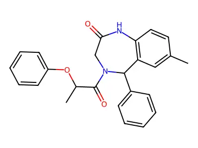 7-methyl-4-(2-phenoxypropanoyl)-5-phenyl-3,5-dihydro-1H-1,4-benzodiazepin-2-one structure