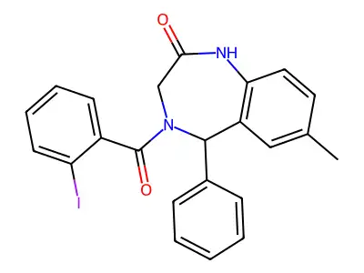 4-(2-iodobenzoyl)-7-methyl-5-phenyl-3,5-dihydro-1H-1,4-benzodiazepin-2-one structure