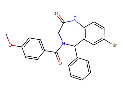 7-bromo-4-(4-methoxybenzoyl)-5-phenyl-3,5-dihydro-1H-1,4-benzodiazepin-2-one structure