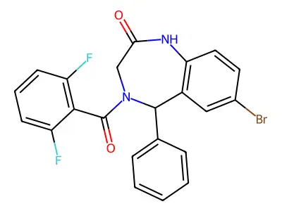 7-bromo-4-(2,6-difluorobenzoyl)-5-phenyl-3,5-dihydro-1H-1,4-benzodiazepin-2-one structure