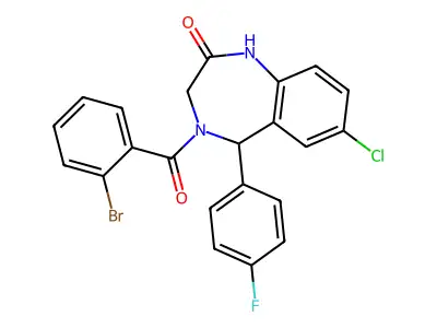 4-(2-bromobenzoyl)-7-chloro-5-(4-fluorophenyl)-2,3,4,5-tetrahydro-1H-1,4-benzodiazepin-2-one structure