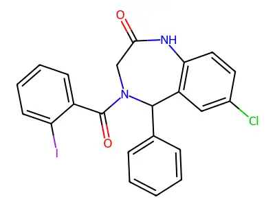 7-chloro-4-(2-iodobenzoyl)-5-phenyl-3,5-dihydro-1H-1,4-benzodiazepin-2-one structure