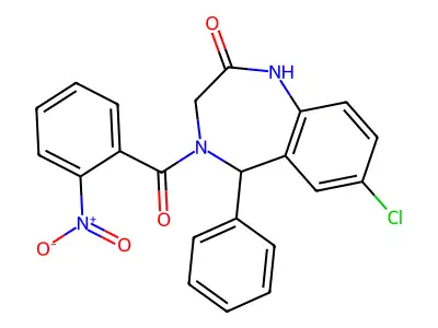 7-chloro-4-(2-nitrobenzoyl)-5-phenyl-2,3,4,5-tetrahydro-1H-1,4-benzodiazepin-2-one structure