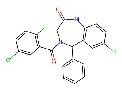 7-chloro-4-(2,5-dichlorobenzoyl)-5-phenyl-3,5-dihydro-1H-1,4-benzodiazepin-2-one structure