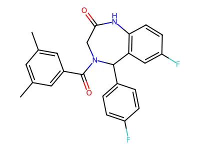 4-(3,5-dimethylbenzoyl)-7-fluoro-5-(4-fluorophenyl)-2,3,4,5-tetrahydro-1H-1,4-benzodiazepin-2-one structure