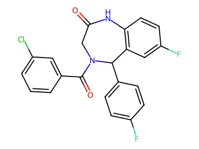 4-(3-chlorobenzoyl)-7-fluoro-5-(4-fluorophenyl)-2,3,4,5-tetrahydro-1H-1,4-benzodiazepin-2-one structure