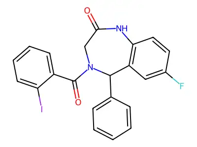 7-fluoro-4-(2-iodobenzoyl)-5-phenyl-3,5-dihydro-1H-1,4-benzodiazepin-2-one structure
