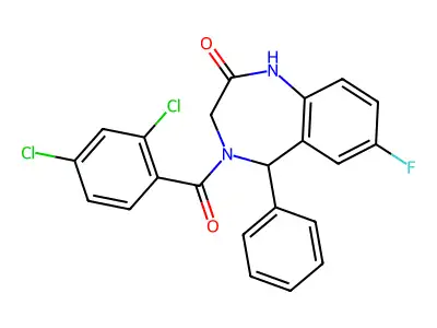 4-(2,4-dichlorobenzoyl)-7-fluoro-5-phenyl-3,5-dihydro-1H-1,4-benzodiazepin-2-one structure