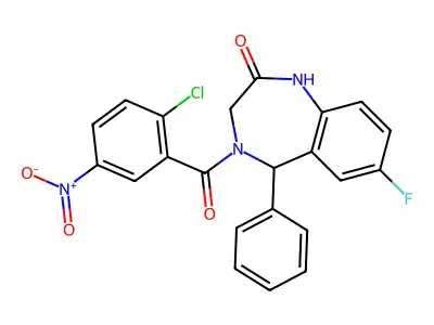4-(2-chloro-5-nitrobenzoyl)-7-fluoro-5-phenyl-2,3,4,5-tetrahydro-1H-1,4-benzodiazepin-2-one structure