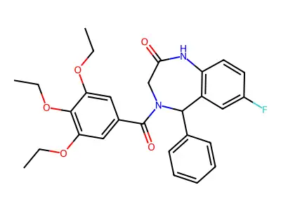 7-fluoro-5-phenyl-4-(3,4,5-triethoxybenzoyl)-2,3,4,5-tetrahydro-1H-1,4-benzodiazepin-2-one structure