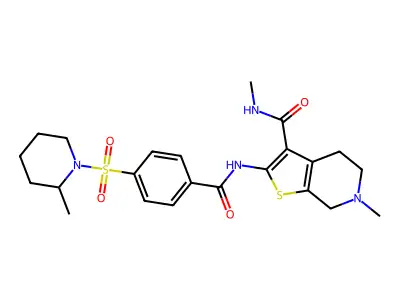 N,6-dimethyl-2-[[4-(2-methylpiperidin-1-yl)sulfonylbenzoyl]amino]-5,7-dihydro-4H-thieno[2,3-c]pyridine-3-carboxamide structure