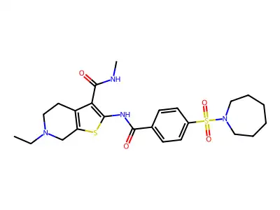 2-[4-(azepane-1-sulfonyl)benzamido]-6-ethyl-N-methyl-4H,5H,6H,7H-thieno[2,3-c]pyridine-3-carboxamide structure