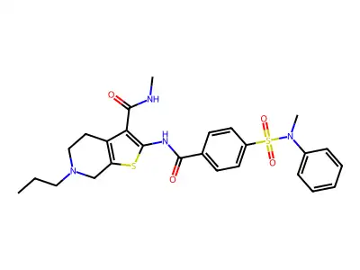 N-methyl-2-[[4-[methyl(phenyl)sulfamoyl]benzoyl]amino]-6-propyl-5,7-dihydro-4H-thieno[2,3-c]pyridine-3-carboxamide structure