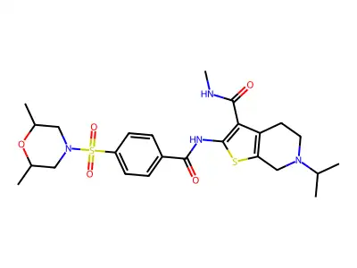 2-(4-((2,6-dimethylmorpholino)sulfonyl)benzamido)-6-isopropyl-N-methyl-4,5,6,7-tetrahydrothieno[2,3-c]pyridine-3-carboxamide structure