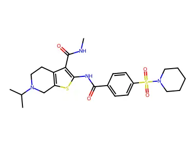 N-methyl-2-[4-(piperidine-1-sulfonyl)benzamido]-6-(propan-2-yl)-4H,5H,6H,7H-thieno[2,3-c]pyridine-3-carboxamide structure