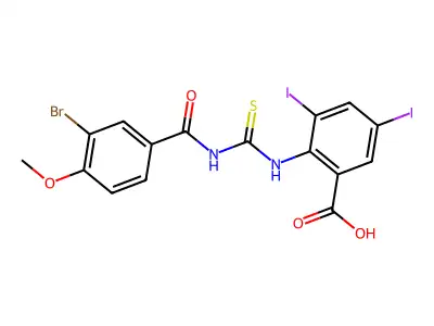 2-[(3-Bromo-4-methoxybenzoyl)carbamothioylamino]-3,5-diiodobenzoic acid structure