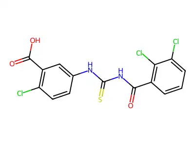 2-Chloro-5-[[[(2,3-dichlorobenzoyl)amino]thioxomethyl]amino]-benzoic acid structure