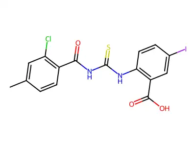 2-[(2-Chloro-4-methylbenzoyl)carbamothioylamino]-5-iodobenzoic acid structure