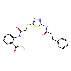 Methyl 2-[[2-[[5-(3-phenylpropanoylamino)-1,3,4-thiadiazol-2-yl]sulfanyl]acetyl]amino]benzoate structure
