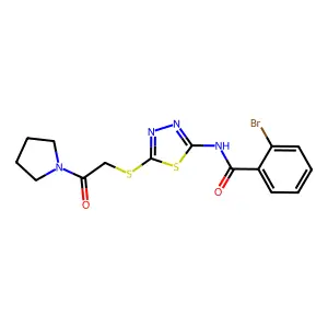 2-bromo-N-[5-(2-oxo-2-pyrrolidin-1-ylethyl)sulfanyl-1,3,4-thiadiazol-2-yl]benzamide structure