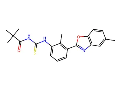 2,2-dimethyl-N-[[2-methyl-3-(5-methyl-1,3-benzoxazol-2-yl)phenyl]carbamothioyl]propanamide structure