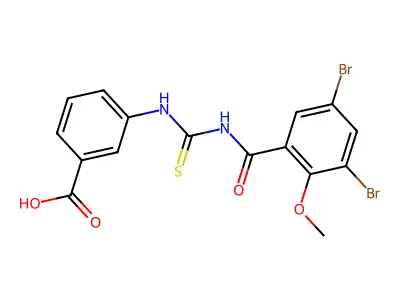 3-[[[(3,5-Dibromo-2-methoxybenzoyl)amino]thioxomethyl]amino]-benzoic acid structure
