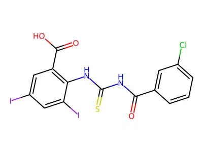 2-[[[(3-Chlorobenzoyl)amino]thioxomethyl]amino]-3,5-diiodo-benzoic acid structure