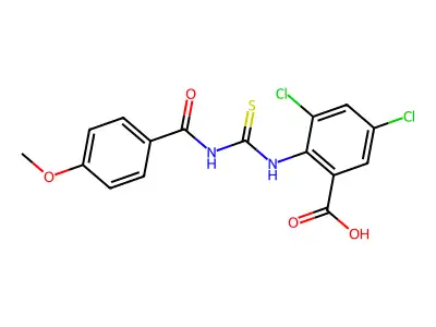 3,5-Dichloro-2-[[[(4-methoxybenzoyl)amino]thioxomethyl]amino]-benzoic acid structure
