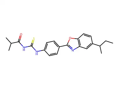 N-({4-[5-(butan-2-yl)-1,3-benzoxazol-2-yl]phenyl}carbamothioyl)-2-methylpropanamide structure
