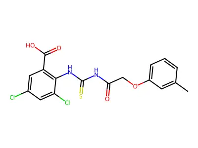 3,5-Dichloro-2-[[2-(3-methylphenoxy)acetyl]carbamothioylamino]benzoic acid structure