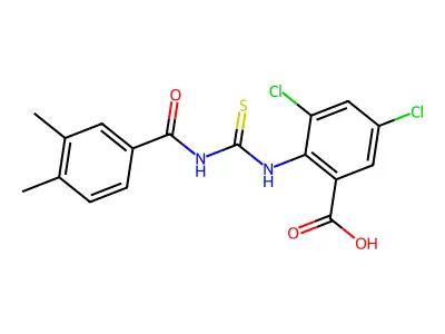 3,5-Dichloro-2-[[[(3,4-dimethylbenzoyl)amino]thioxomethyl]amino]-benzoic acid structure