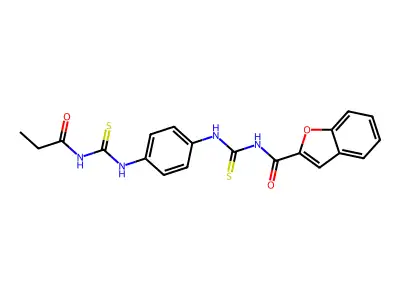 N-((4-(3-propionylthioureido)phenyl)carbamothioyl)benzofuran-2-carboxamide structure