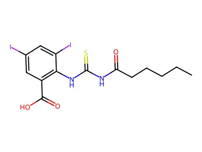 3,5-Diiodo-2-[[[(1-oxohexyl)amino]thioxomethyl]amino]-benzoic acid structure