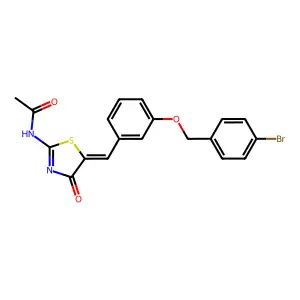 N-[(5Z)-5-[[3-[(4-bromophenyl)methoxy]phenyl]methylidene]-4-oxo-1,3-thiazol-2-yl]acetamide structure