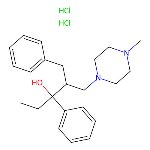 2-Benzyl-1-(4-methylpiperazin-1-yl)-3-phenylpentan-3-ol--hydrogen chloride (1/2) structure