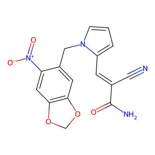 (E)-2-cyano-3-[1-[(6-nitro-1,3-benzodioxol-5-yl)methyl]pyrrol-2-yl]prop-2-enamide structure