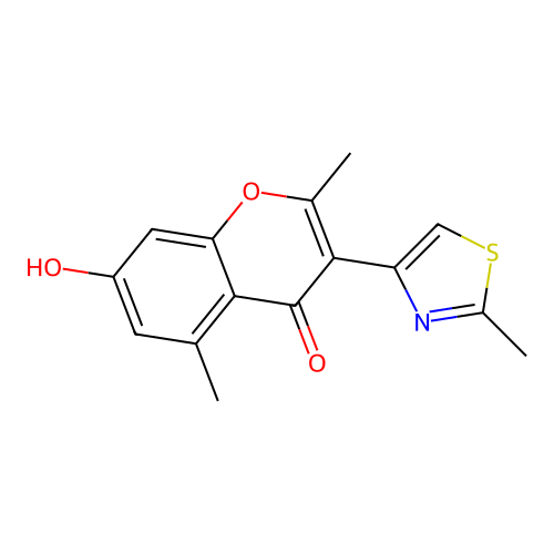 7-hydroxy-2,5-dimethyl-3-(2-methylthiazol-4-yl)-4H-chromen-4-one structure