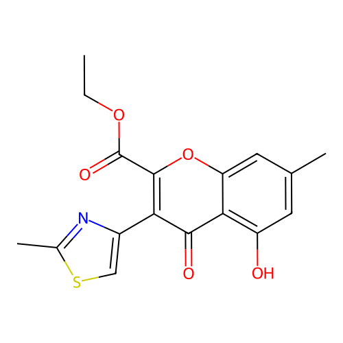 ethyl 5-hydroxy-7-methyl-3-(2-methyl-1,3-thiazol-4-yl)-4-oxo-4H-chromene-2-carboxylate structure