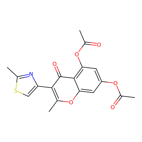 2-methyl-3-(2-methylthiazol-4-yl)-4-oxo-4H-chromene-5,7-diyl diacetate structure
