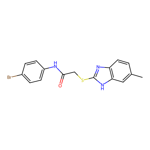 N-(4-bromophenyl)-2-[(5-methyl-1H-benzimidazol-2-yl)thio]acetamide structure