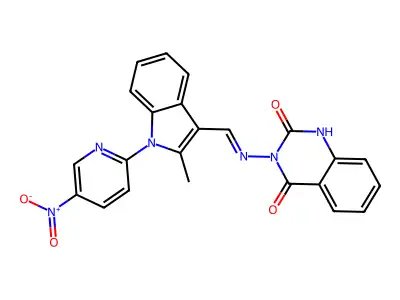 3-[[2-methyl-1-(5-nitropyridin-2-yl)indol-3-yl]methylideneamino]-1H-quinazoline-2,4-dione structure