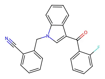 2-[[3-(2-Fluorobenzoyl)indol-1-yl]methyl]benzonitrile structure