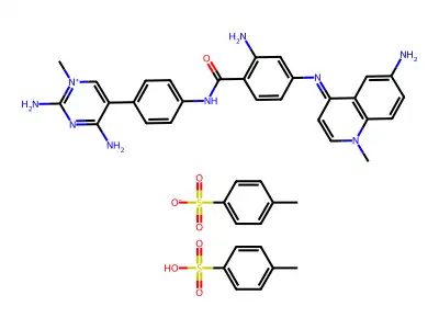 Quinolinium, 6-amino-4-((3-amino-4-(((4-(2,4-diamino-1-methylpyrimidinium-5-yl)phenyl)amino)carbonyl)phenyl)amino)-1-methyl-, salt with 4-methylbenzenesulfonic acid (1:2) structure