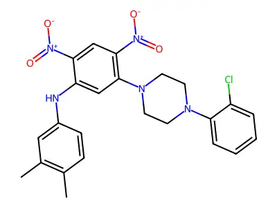 5-[4-(2-chlorophenyl)piperazin-1-yl]-N-(3,4-dimethylphenyl)-2,4-dinitroaniline structure