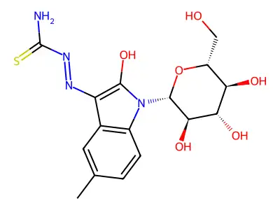 Hydrazinecarbothioamide, 2-(1,2-dihydro-1-beta-D-glucopyranosyl-5-methyl-2-oxo-3H-indol-3-ylidene)- structure
