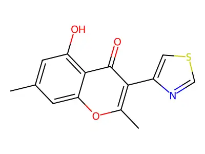 4H-1-Benzopyran-4-one, 5-hydroxy-2,7-dimethyl-3-(4-thiazolyl)- structure