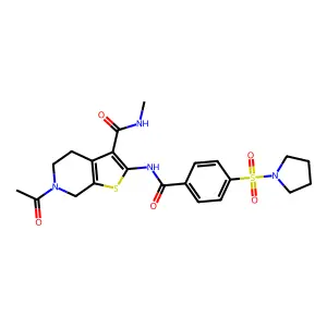 6-acetyl-N-methyl-2-(4-(pyrrolidin-1-ylsulfonyl)benzamido)-4,5,6,7-tetrahydrothieno[2,3-c]pyridine-3-carboxamide structure