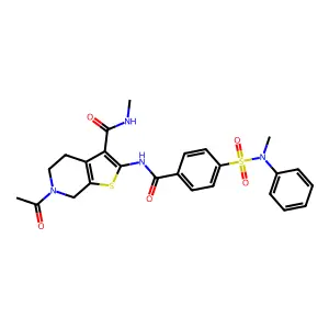 6-acetyl-N-methyl-2-(4-(N-methyl-N-phenylsulfamoyl)benzamido)-4,5,6,7-tetrahydrothieno[2,3-c]pyridine-3-carboxamide structure
